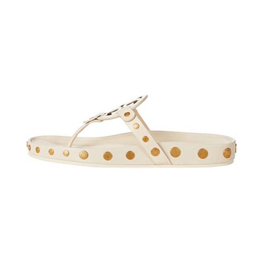 Tory Burch Miller LAST ONES! Cloud Coin Thong Sandals New Cream Ivory Leather - Picture 5 of 11